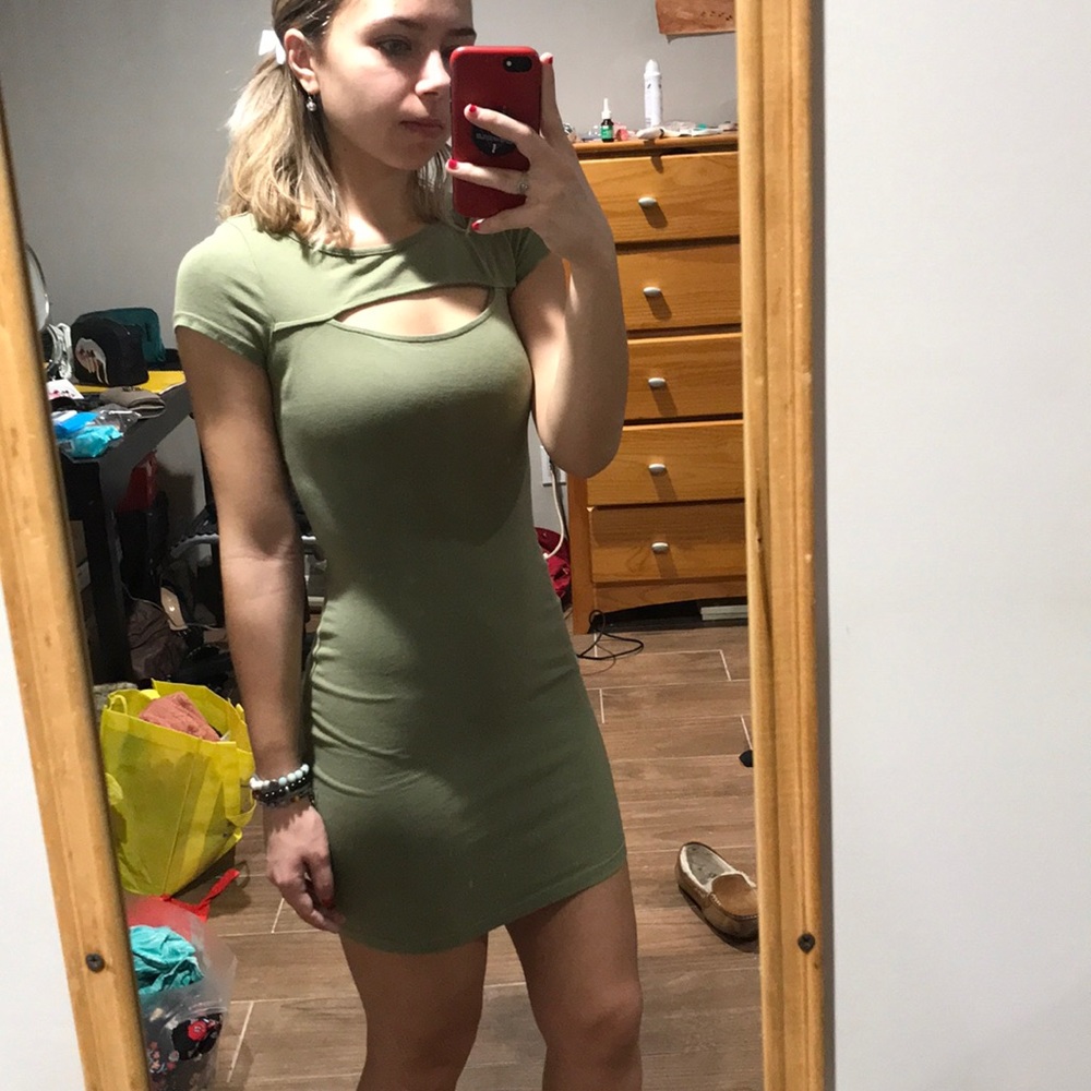 Dark green/olive dress with cutout above chest